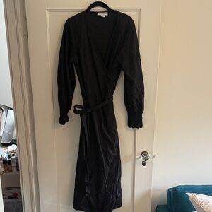Never Fully Dressed black linen wrap dress
